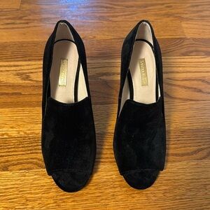 Black Velour Open Toe Pumps